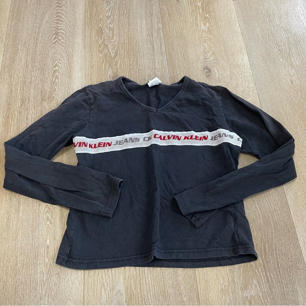 Calvin Klein Jeans Black Baby Tee with Red Logo